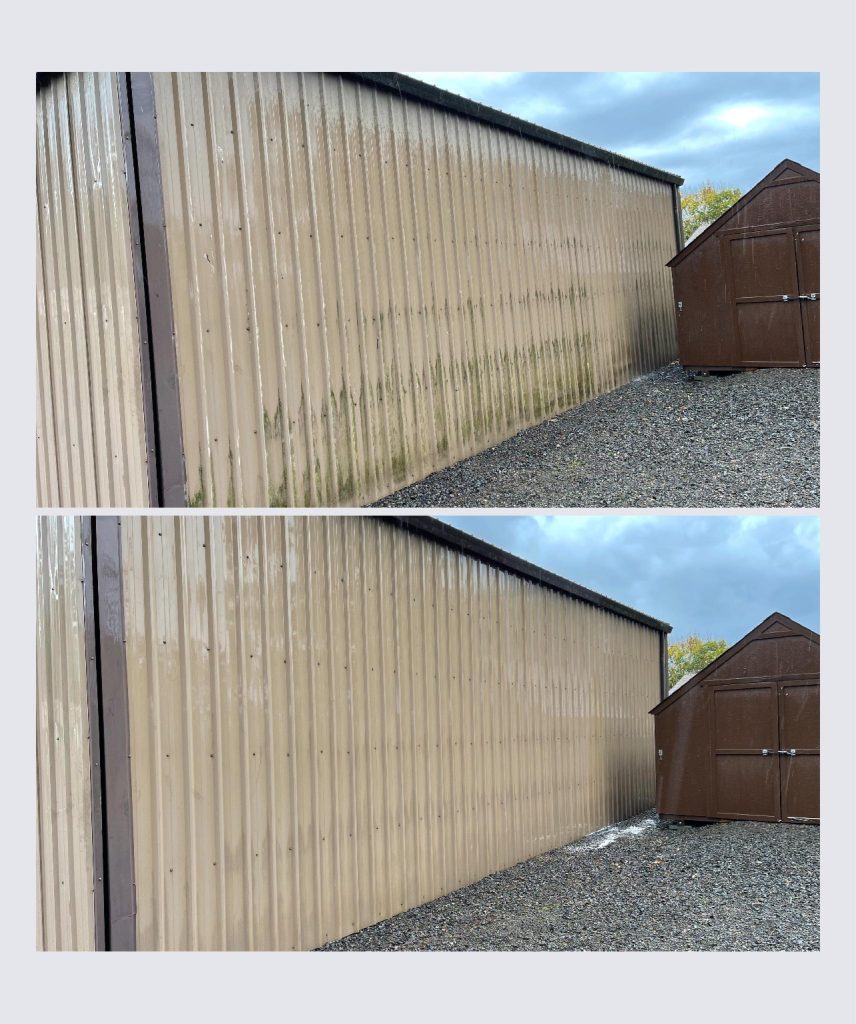 Before and after shed cleaning comparison.