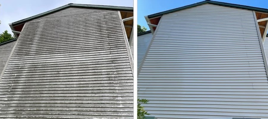 House siding before and after cleaning